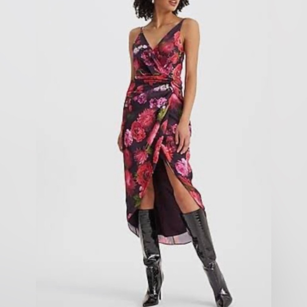 Express red rose/floral high low dress
